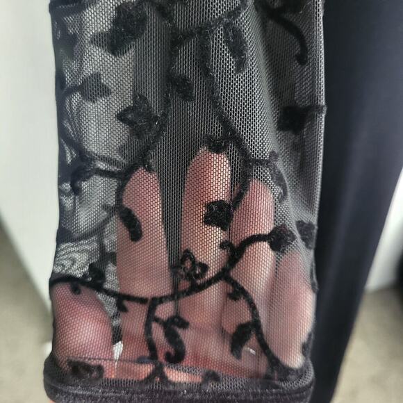 VTG Y2K Whimsigoth Maxi Dress Sz 6 Black Velvet Sweetheart Sheer Long Sleeve NEW - Picture 5 of 15